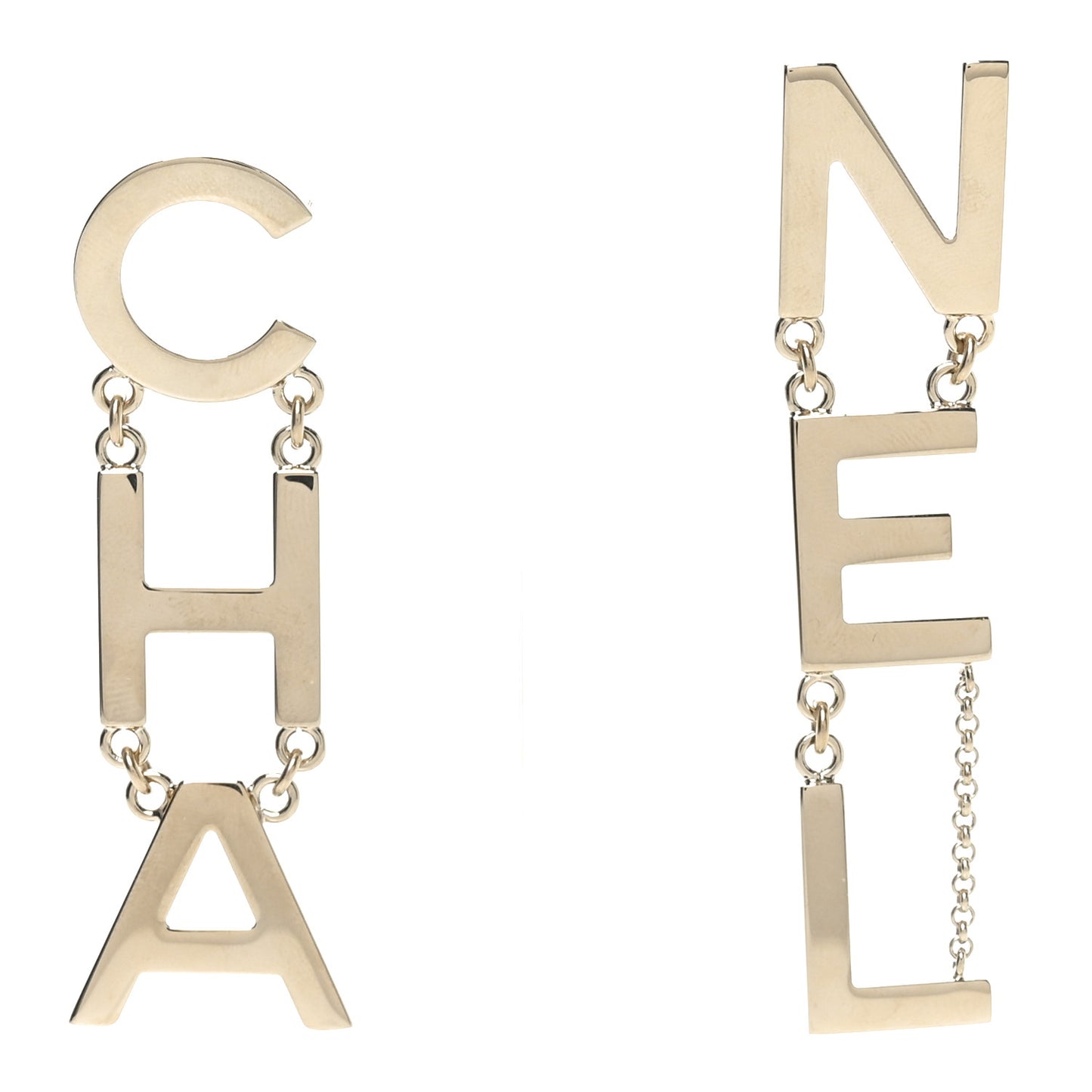 Metal Cha-Nel Logo Drop Earrings Gold