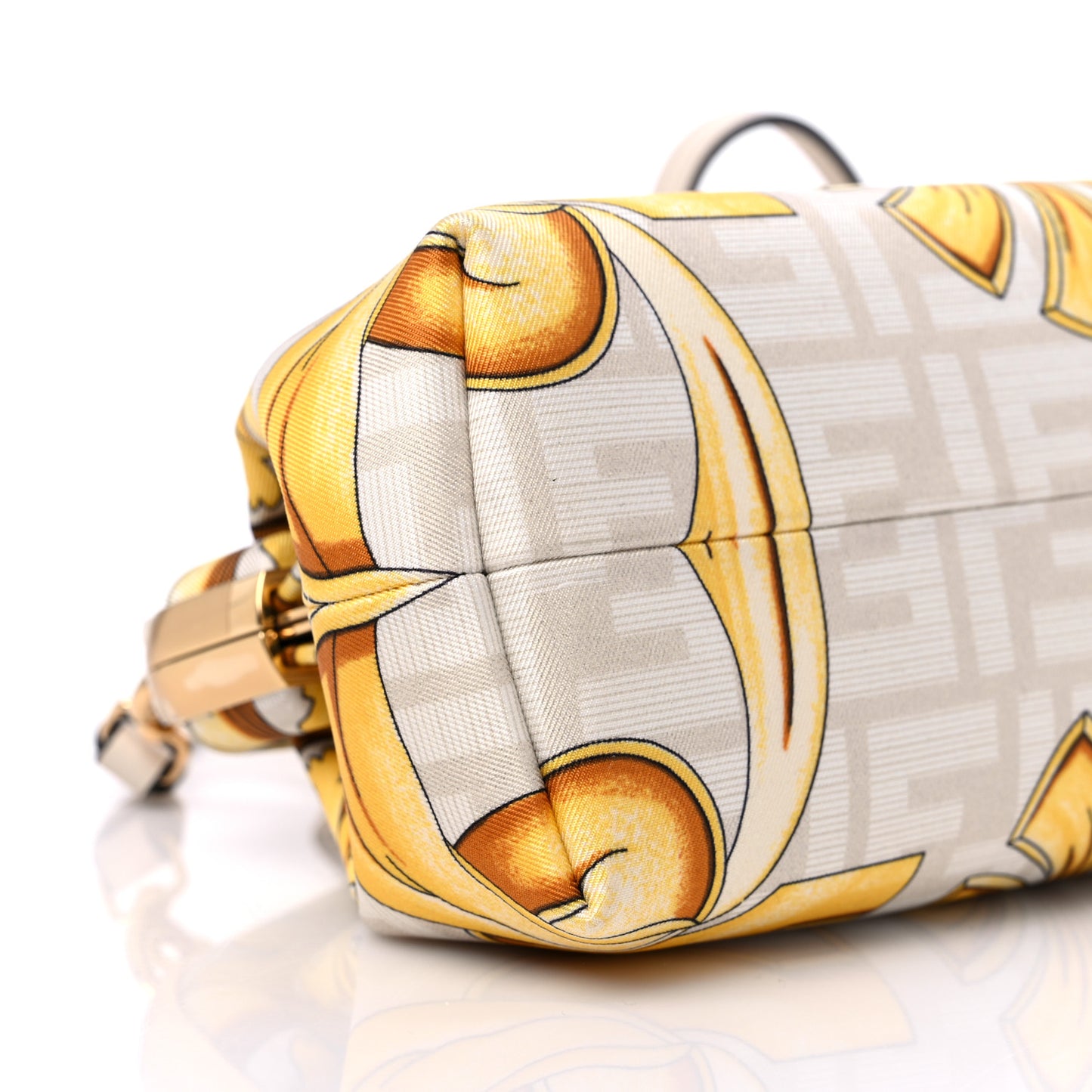 X VERSACE Silk Calfskin Fendace FF Baroque Print Medium Fendi First White Gold