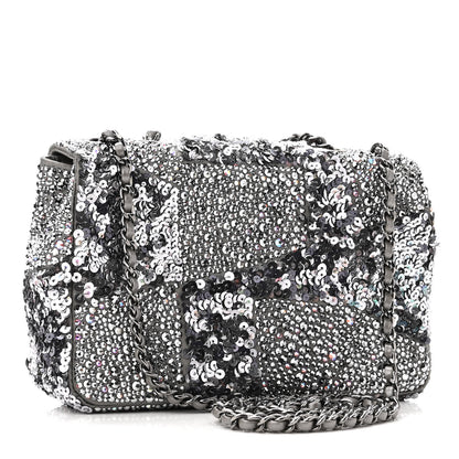 Chanel Lambskin Sequin Crystal Diamante Mini Flap Silver 2 of 10