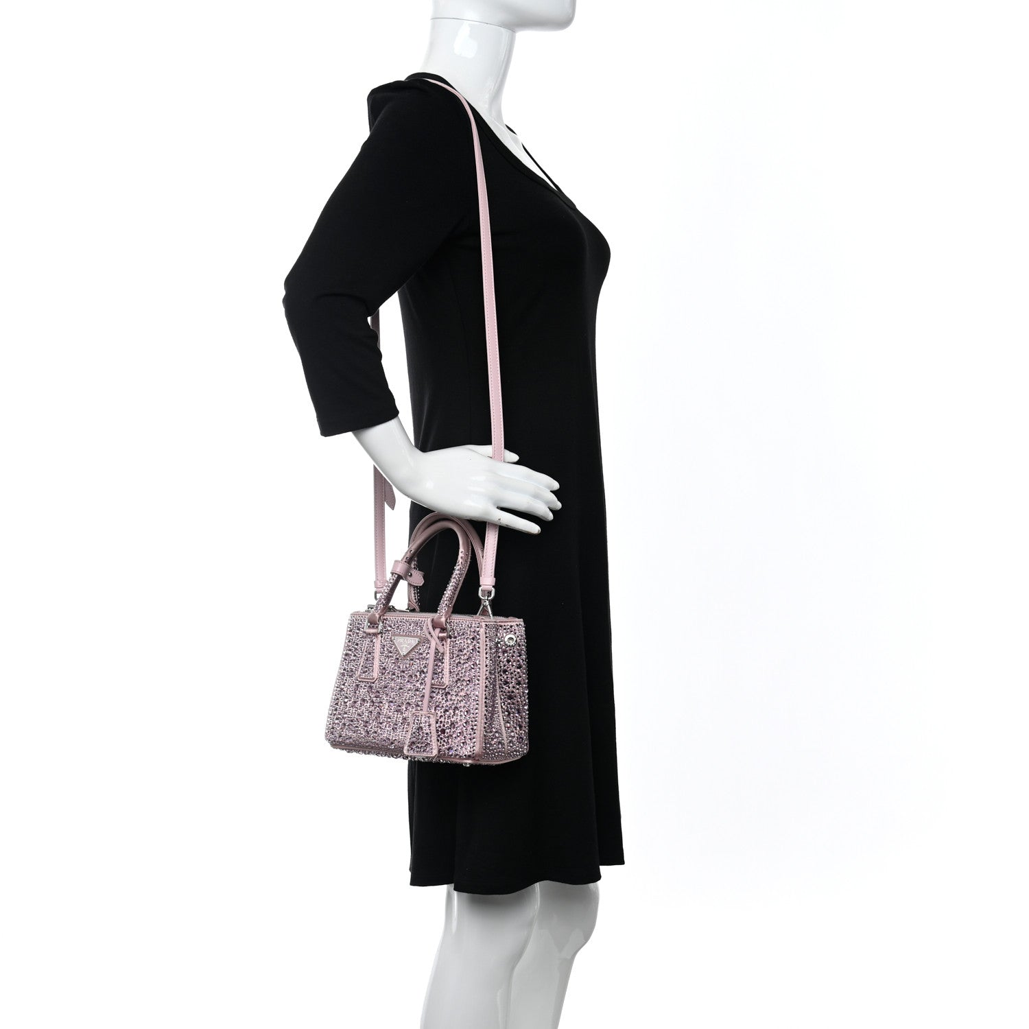 Prada Satin Crystal Mini Galleria Double Zip Tote Alabastro 2 of 9