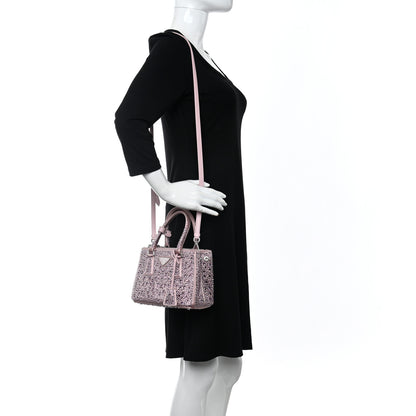 Prada Satin Crystal Mini Galleria Double Zip Tote Alabastro 2 of 9