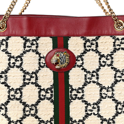 Gucci Tweed GG Monogram Large Rajah Chain Tote White Black Romantic Cherry 9 of 19
