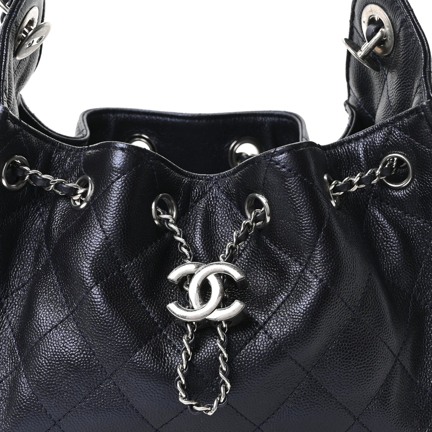 Metallic Caviar Quilted Mini Chanel 25 Handbag Dark Blue