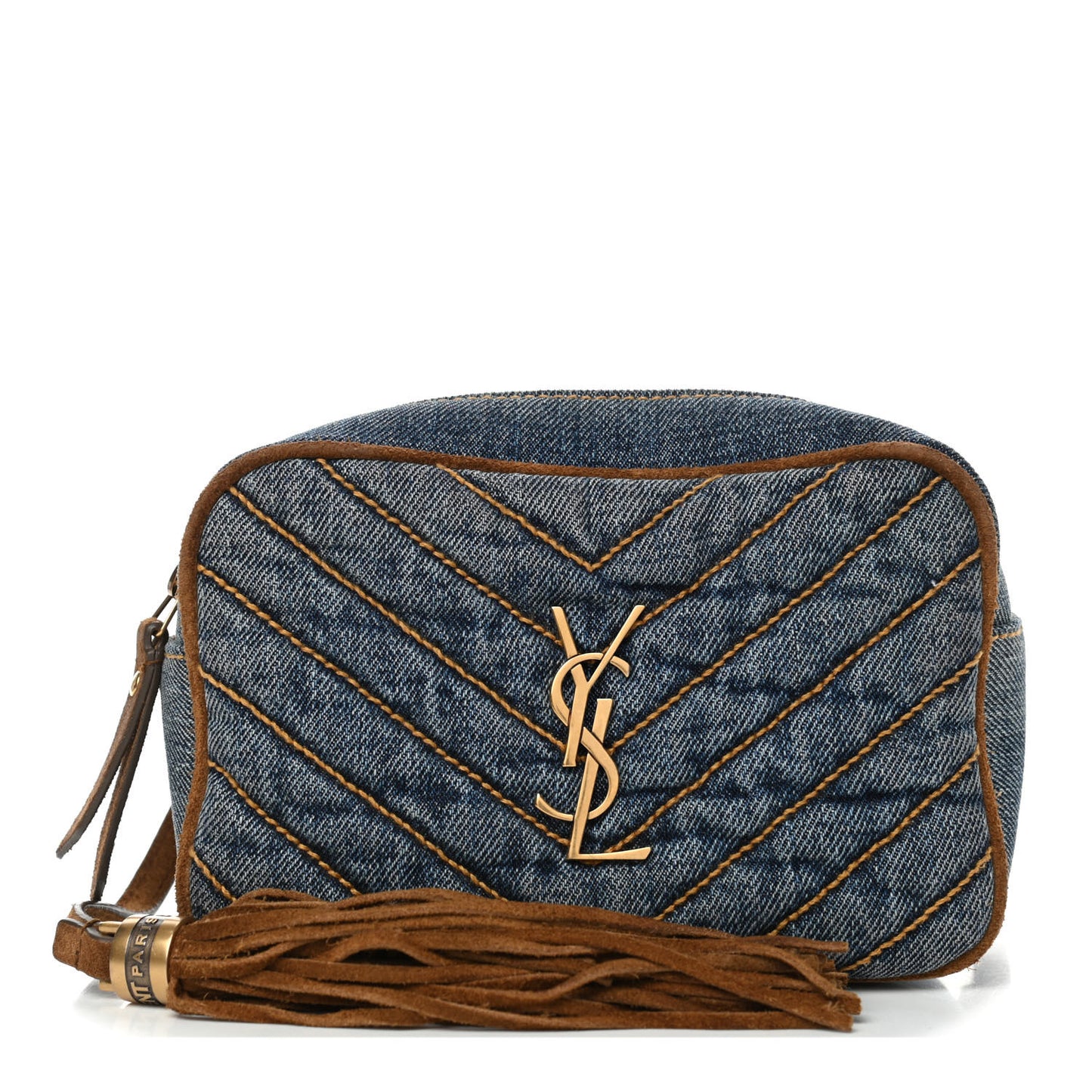 Washed Denim Vintage Suede Matelasse Monogram Lou Belt Bag Blue