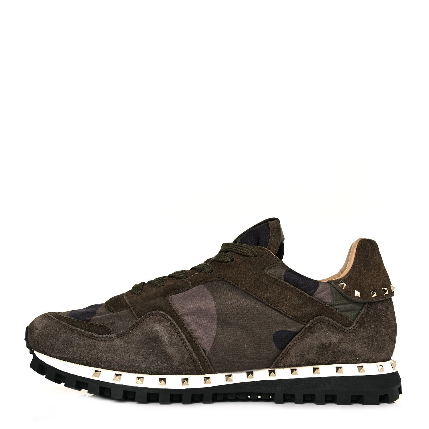 Valentino Garavani Nappa Suede Camouflage Womens Soul Rockstud Sneakers 41 Green Multicolor 1 of 8