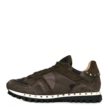 Valentino Garavani Nappa Suede Camouflage Womens Soul Rockstud Sneakers 41 Green Multicolor 1 of 8
