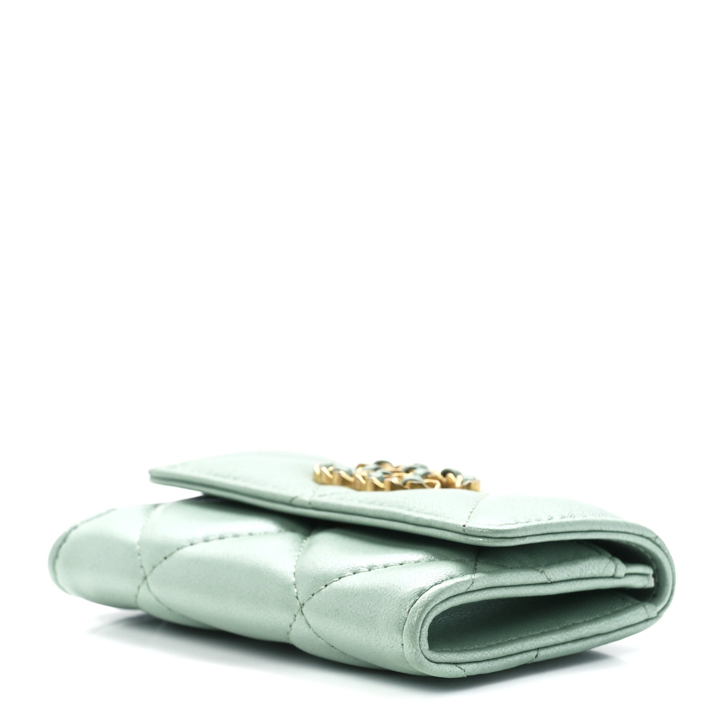 Lambskin Quilted Chanel 19 Flap Card Holder Light Green