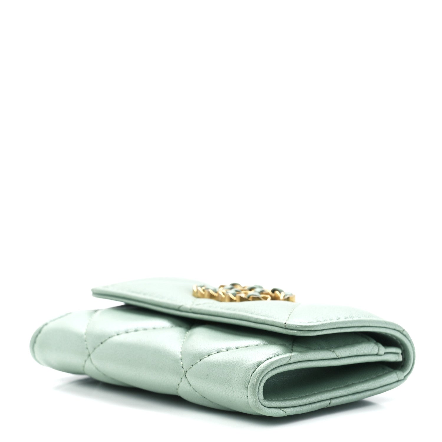 Chanel Lambskin Quilted Chanel 19 Flap Card Holder Light Green 9 of 13