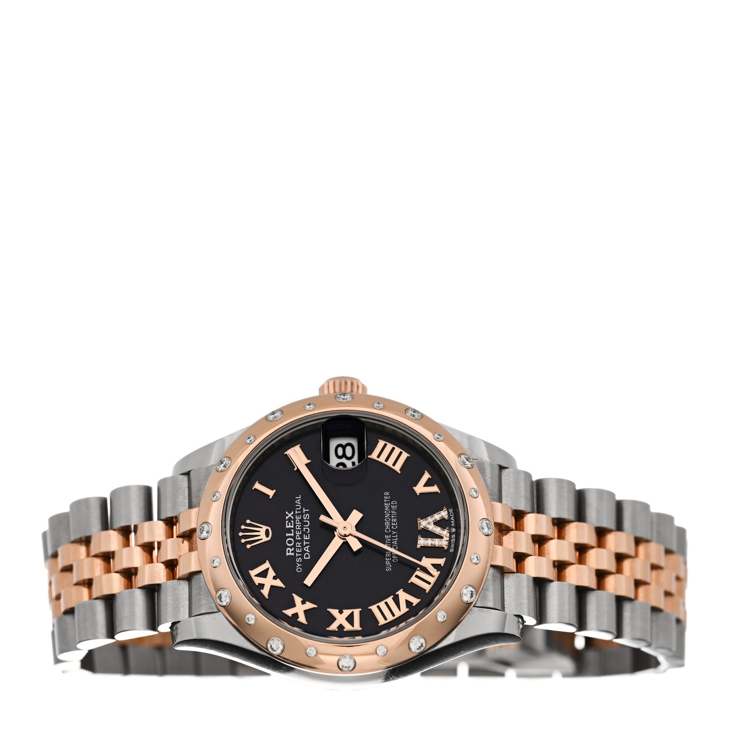 Stainless Steel 18K Everose Gold Diamond 31mm Oyster Perpetual Datejust Watch Black Roman 278341RBR