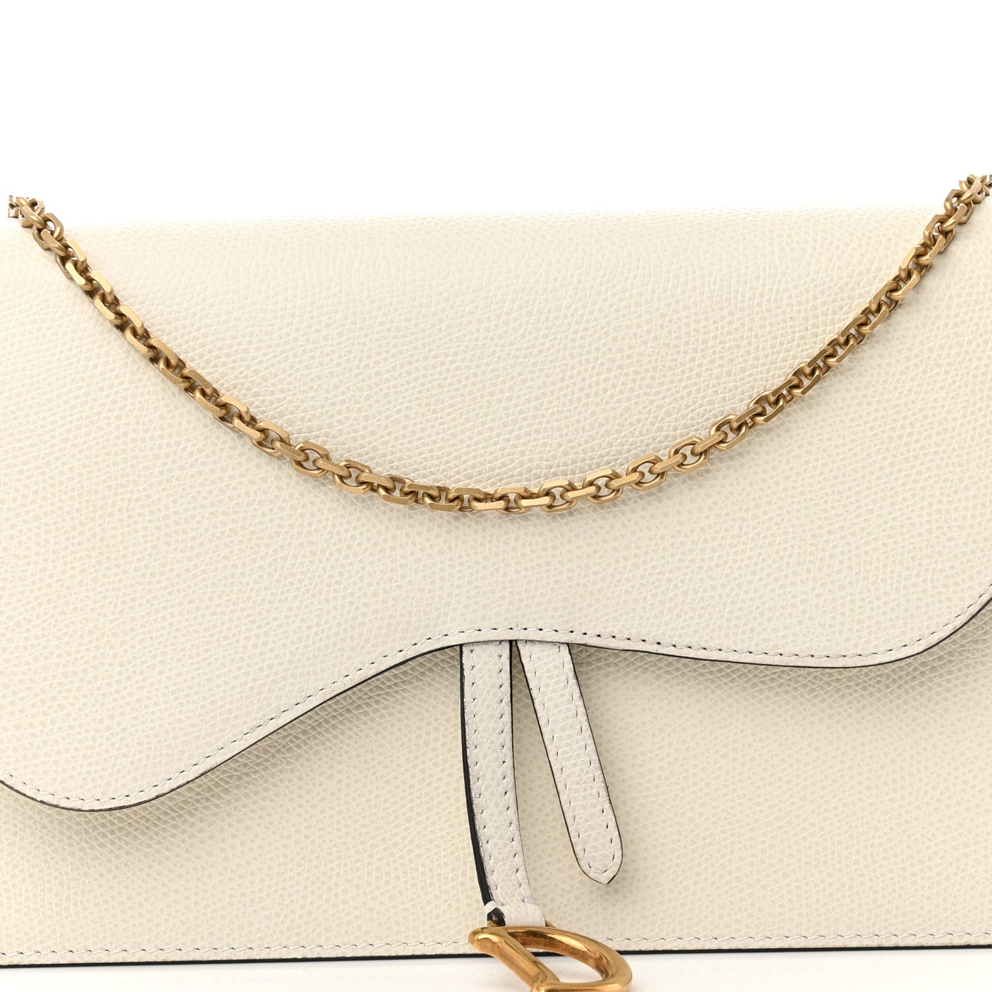 Grained Calfskin Saddle Chain Pouch Off White