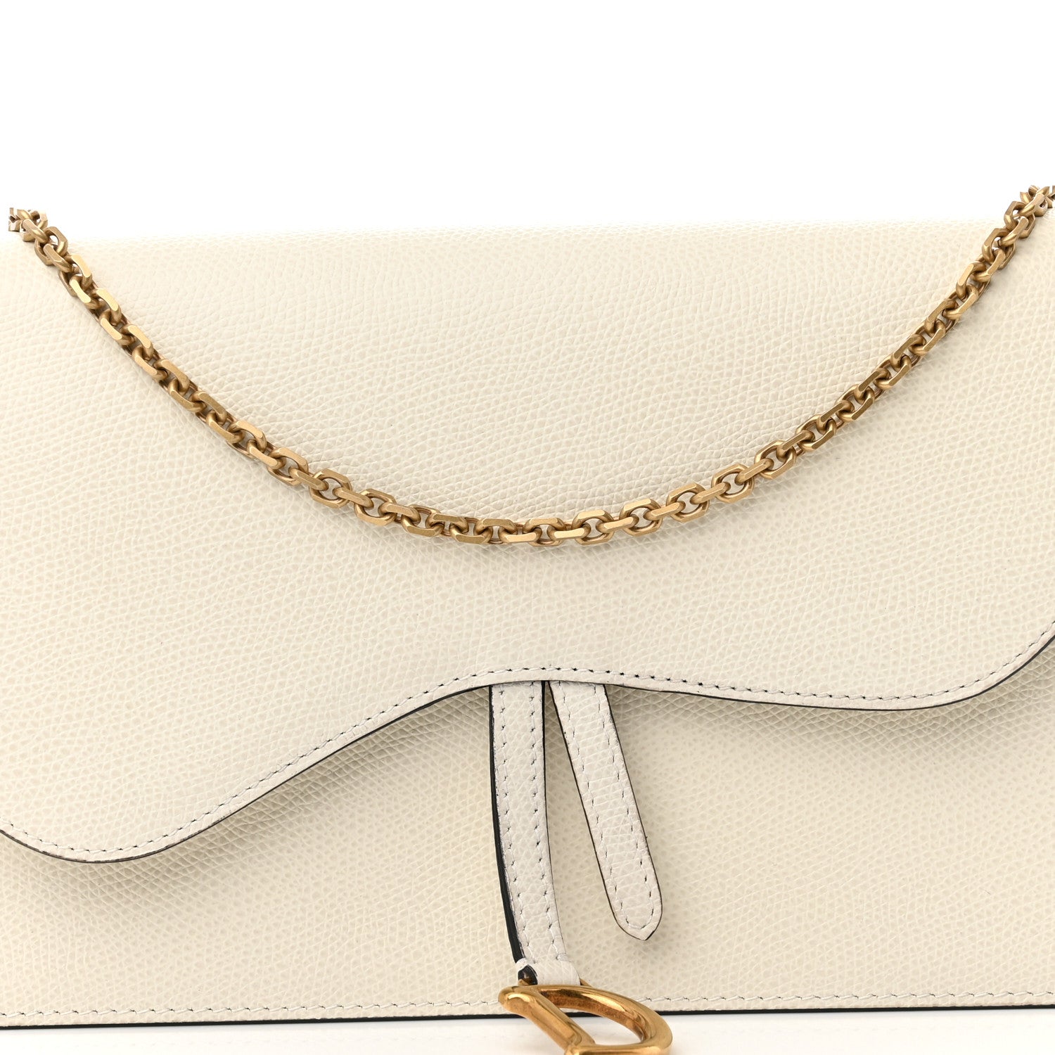 Christian Dior Grained Calfskin Saddle Chain Pouch Off White 9 of 10
