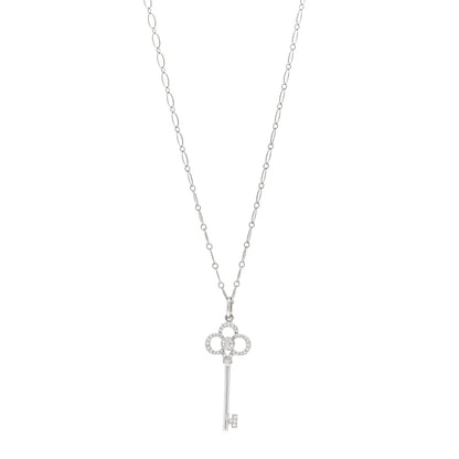 Tiffany 18K White Gold Diamond Mini Crown Key Pendant Necklace 1 of 4