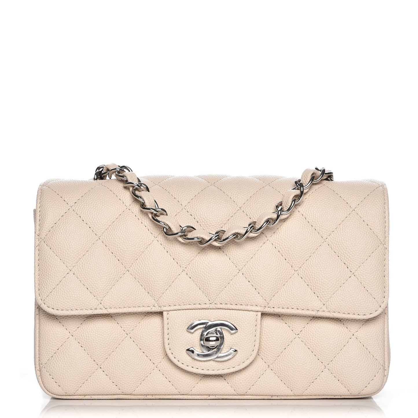 Caviar Quilted Mini Rectangular Flap Light Beige