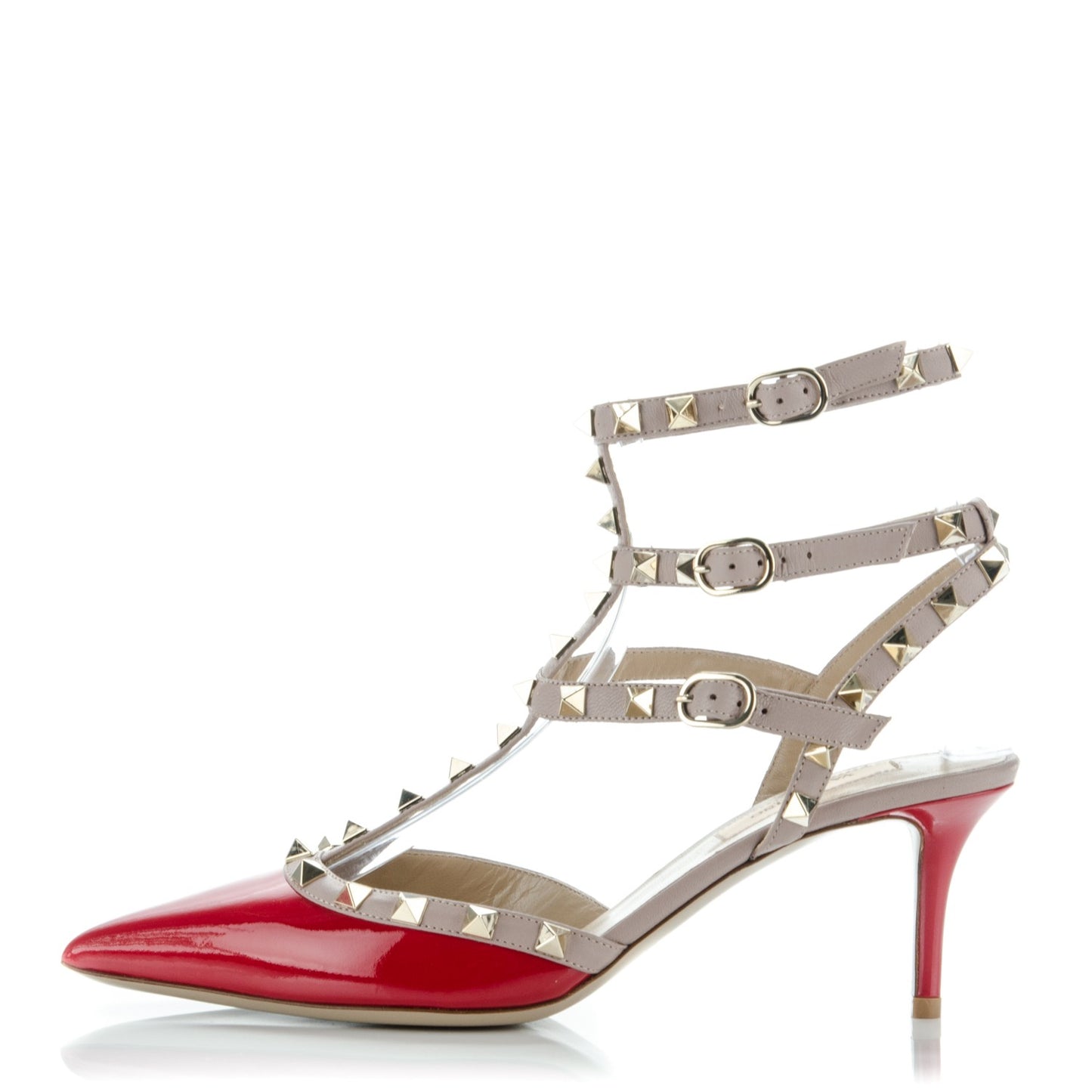 Patent Rockstud Ankle Strap Low Heel Pumps 38 Red Poudre