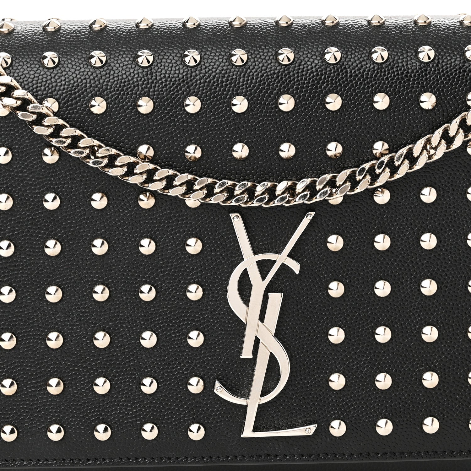 Saint Laurent Grain De Poudre Studded Medium Monogram Kate Satchel Black 8 of 10
