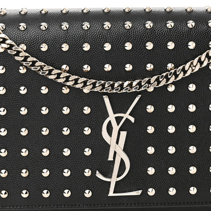 Saint Laurent Grain De Poudre Studded Medium Monogram Kate Satchel Black 8 of 10