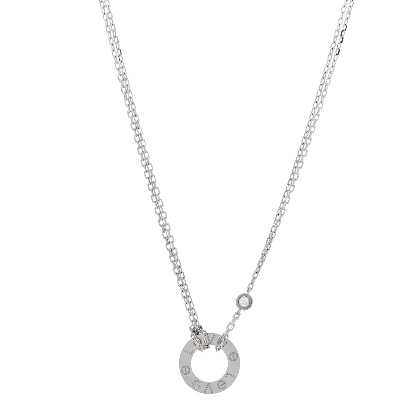 18K White Gold 2 Diamond LOVE Necklace