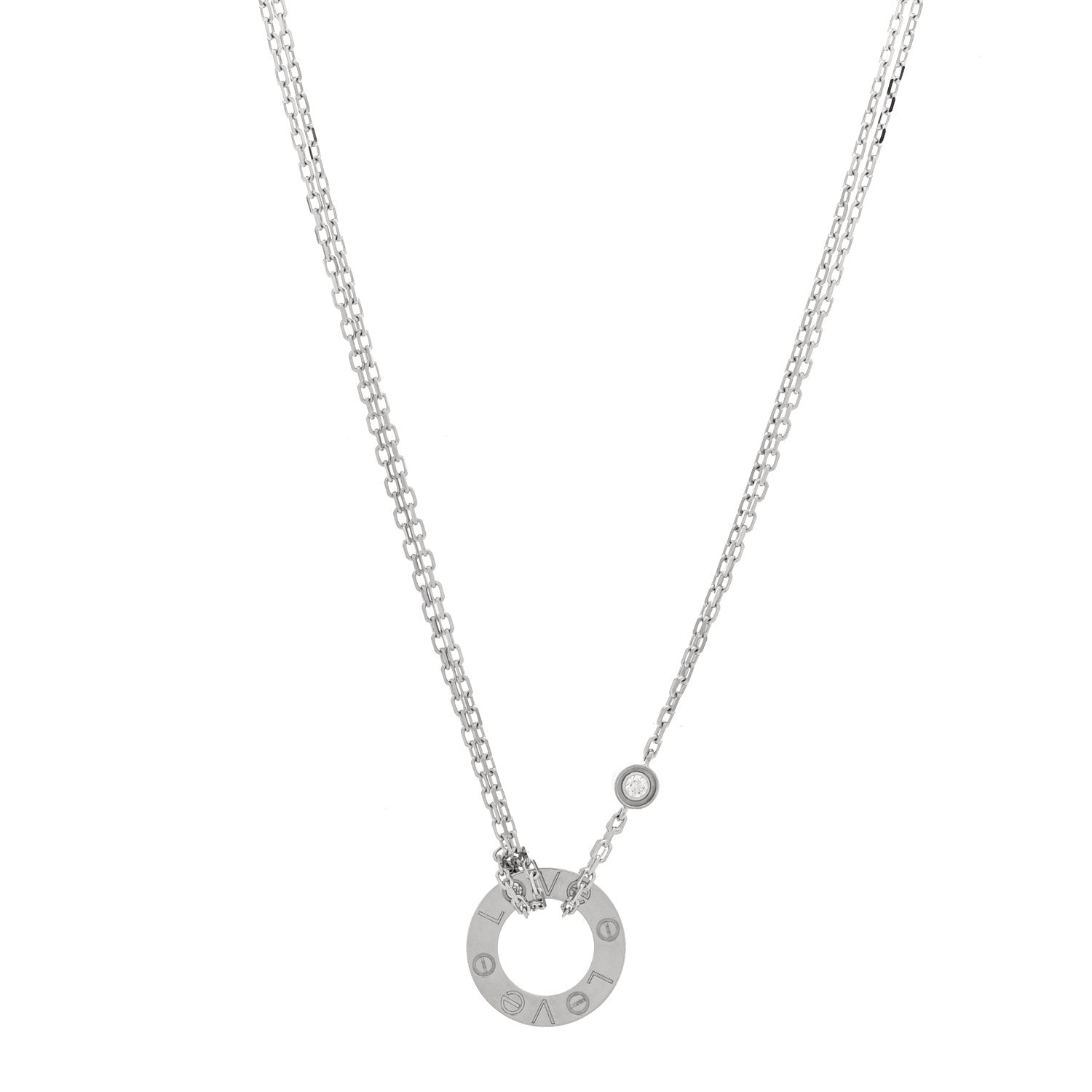 Cartier 18K White Gold 2 Diamond LOVE Necklace 1 of 4