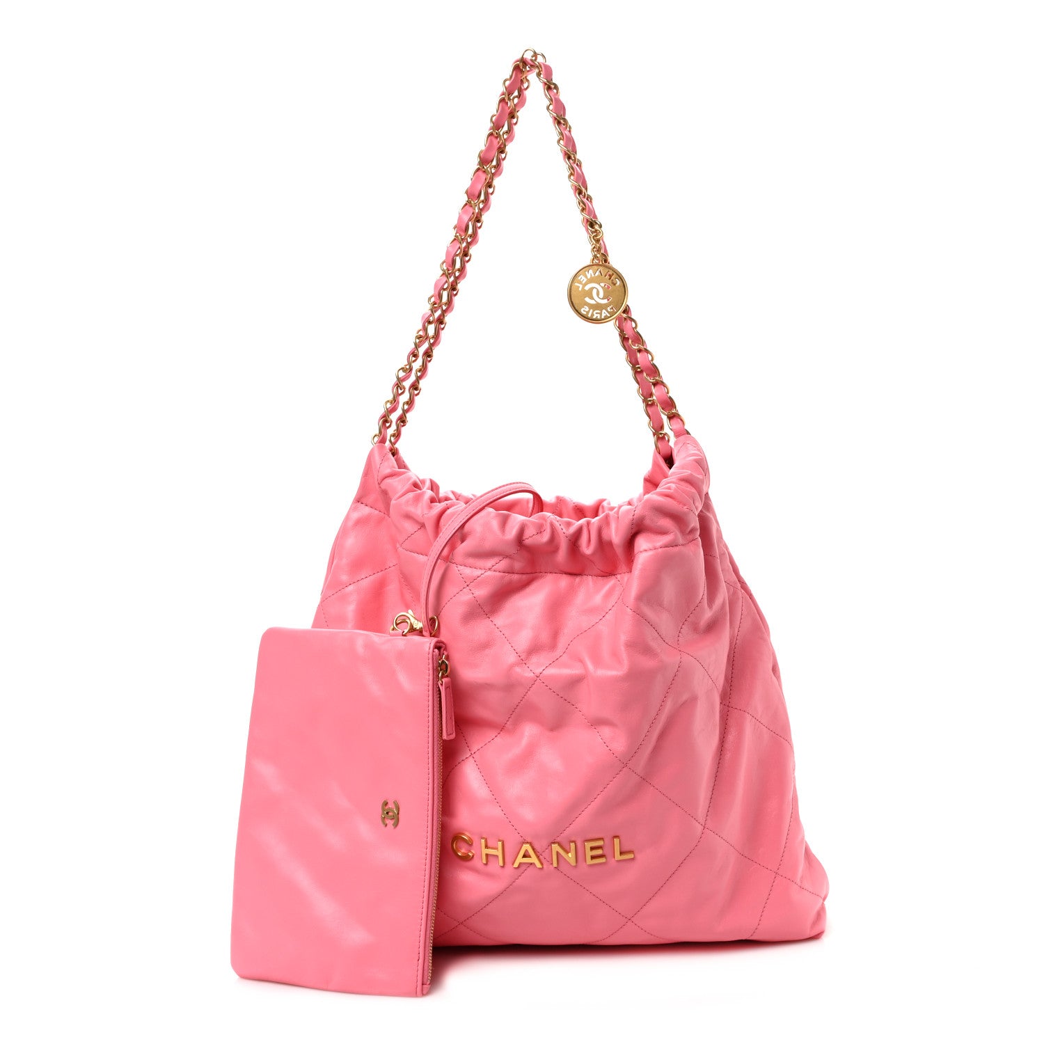 Chanel Shiny Calfskin Quilted Chanel 22 Drawstring Bag Pink 1 of 11
