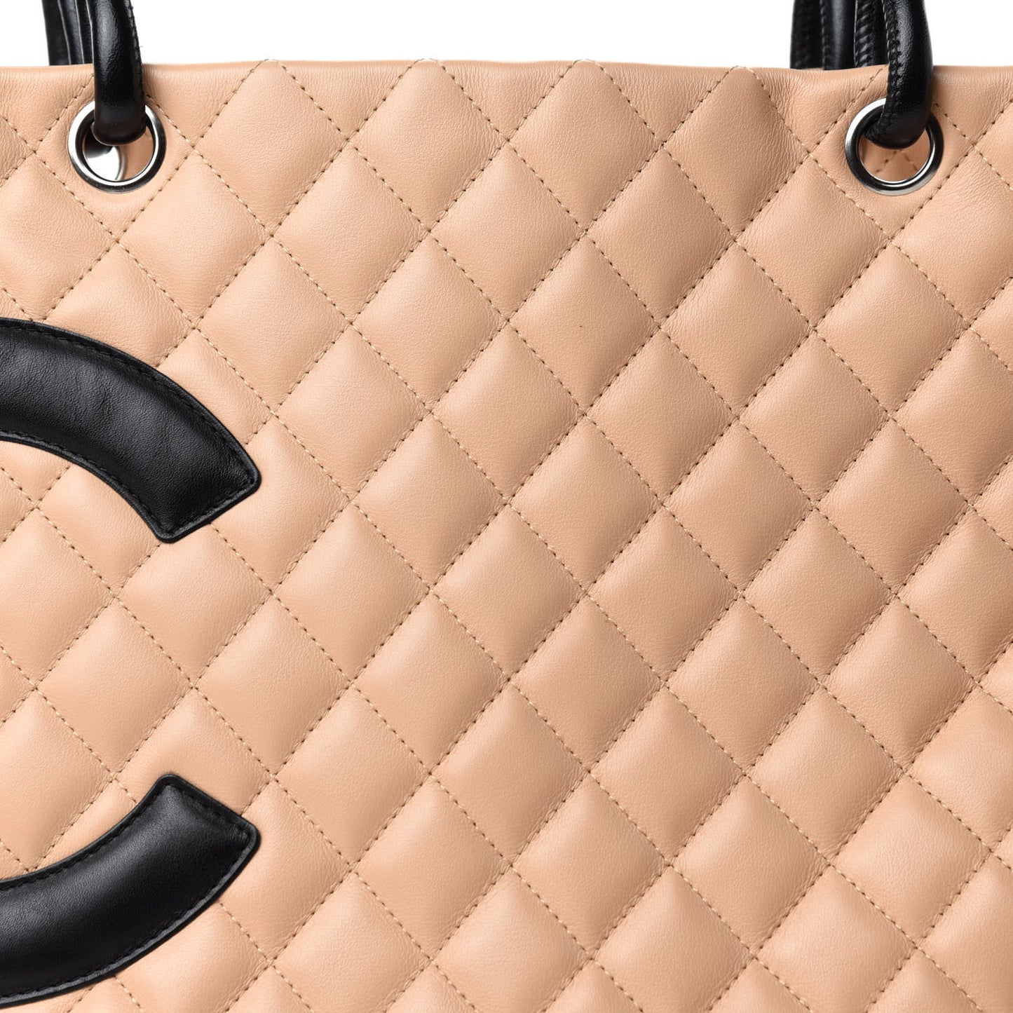 Calfskin Quilted Large Cambon Tote Beige Black