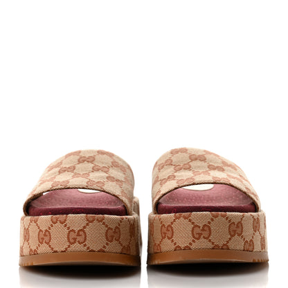 Gucci Canvas GG Monogram Angelina Platform Slide Sandals 37.5 Beige Ruggine 2 of 10