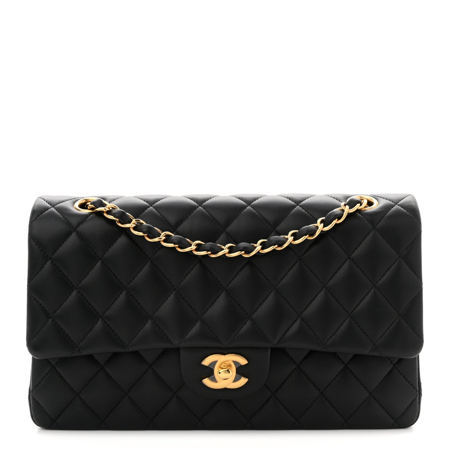 Lambskin Quilted Medium Double Flap Black