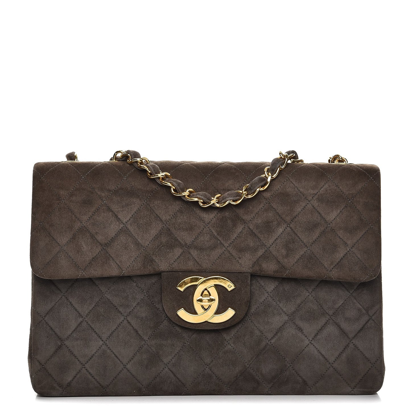 Suede Quilted Jumbo Single Flap Grey