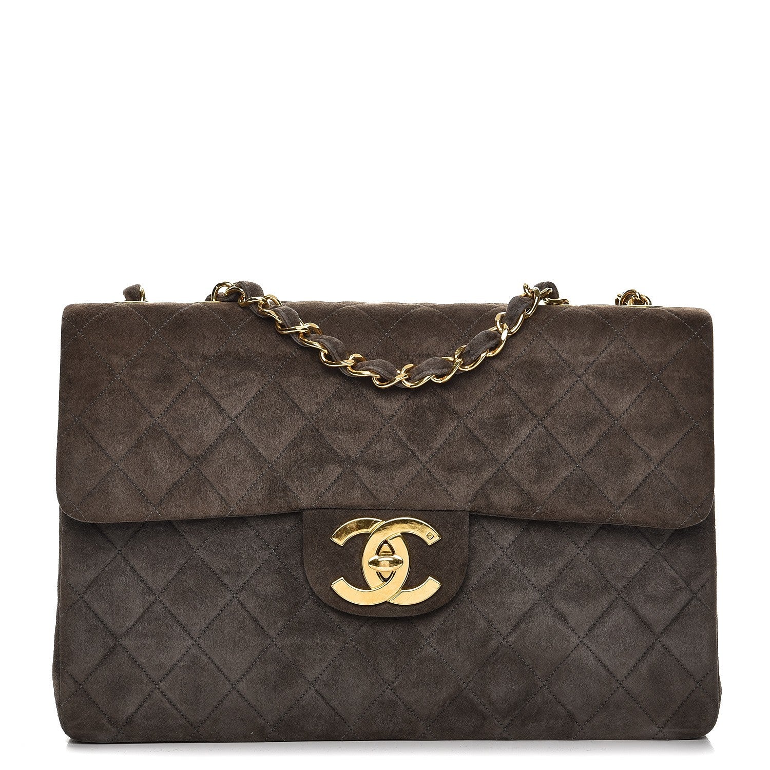 Chanel Suede Quilted Jumbo Single Flap Grey 1 of 10