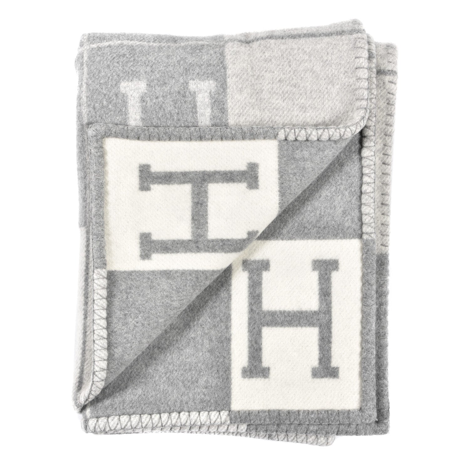 Hermes Wool Cashmere Avalon III Blanket Ecru Gris Clair 2 of 3