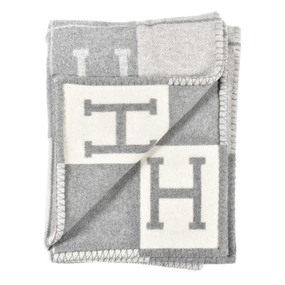 Hermes Wool Cashmere Avalon III Blanket Ecru Gris Clair 2 of 3