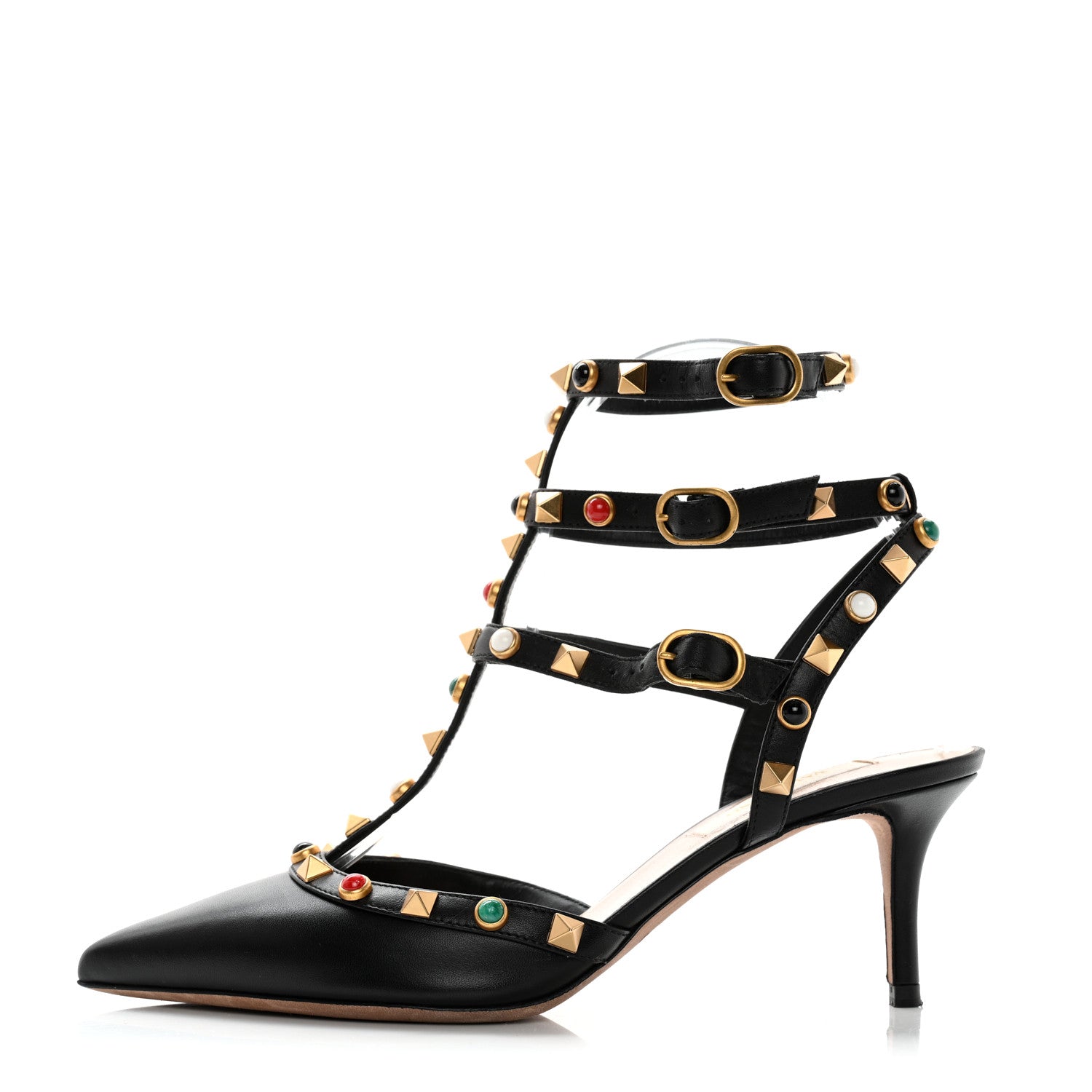 Valentino Garavani Nappa Rockstud Rolling Ankle Strap 65mm Pumps 36 Black 1 of 9