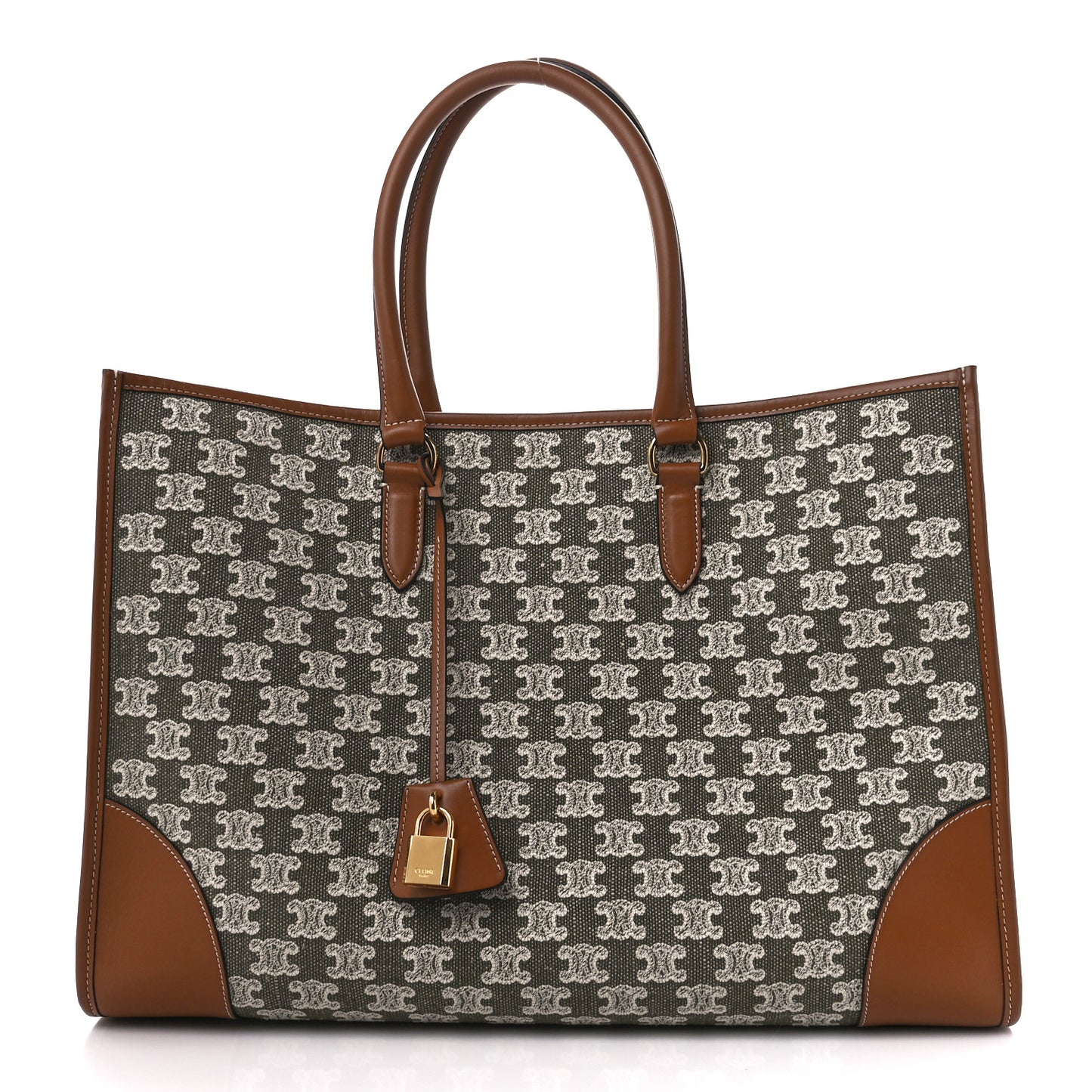 Canvas Calfskin Triomphe Embroidered Horizontal Cabas Green
