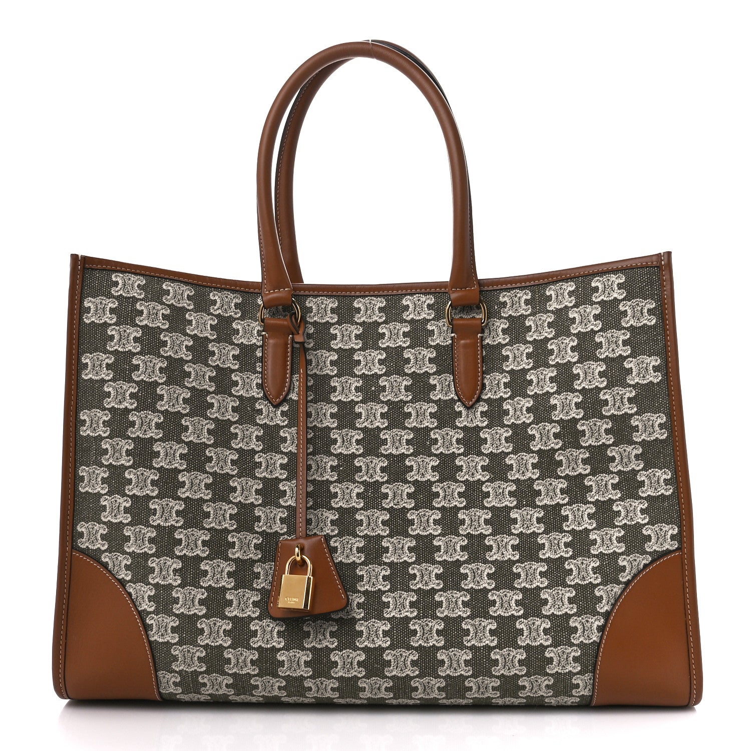 Celine Canvas Calfskin Triomphe Embroidered Horizontal Cabas Green 1 of 12