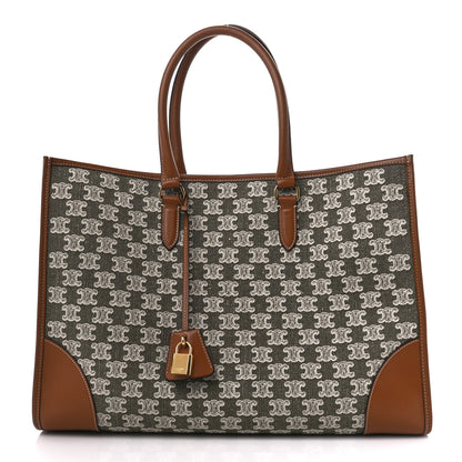 Celine Canvas Calfskin Triomphe Embroidered Horizontal Cabas Green 1 of 12