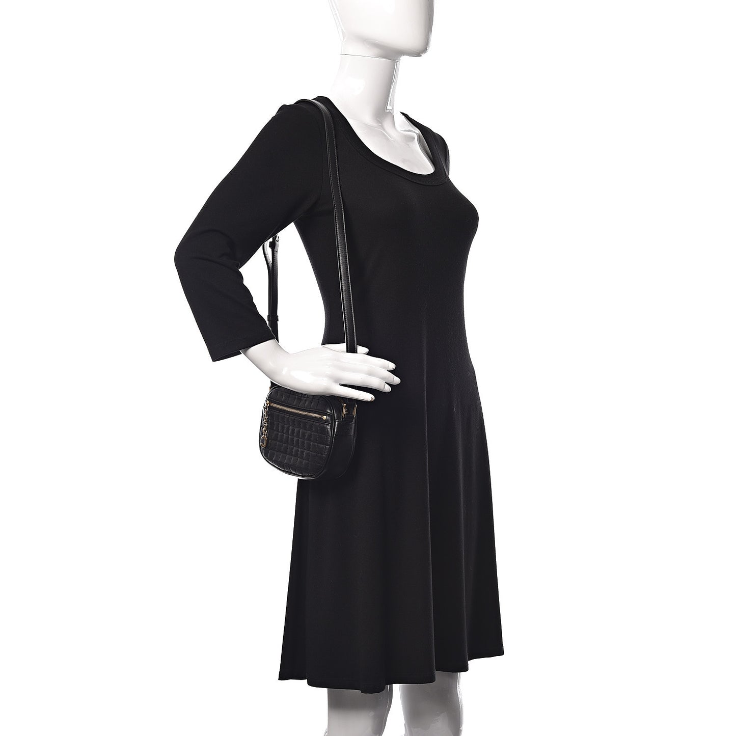 Calfskin Quilted Small C Charm Bag Black