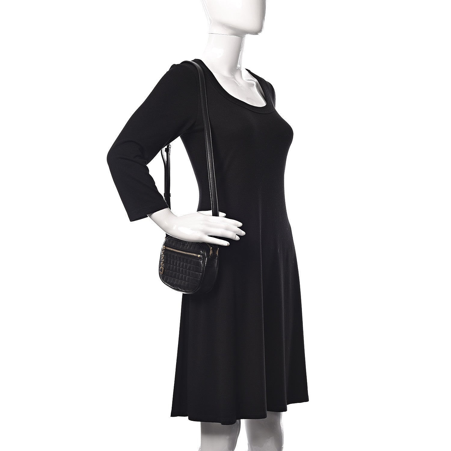 Celine Calfskin Quilted Small C Charm Bag Black 2 of 11
