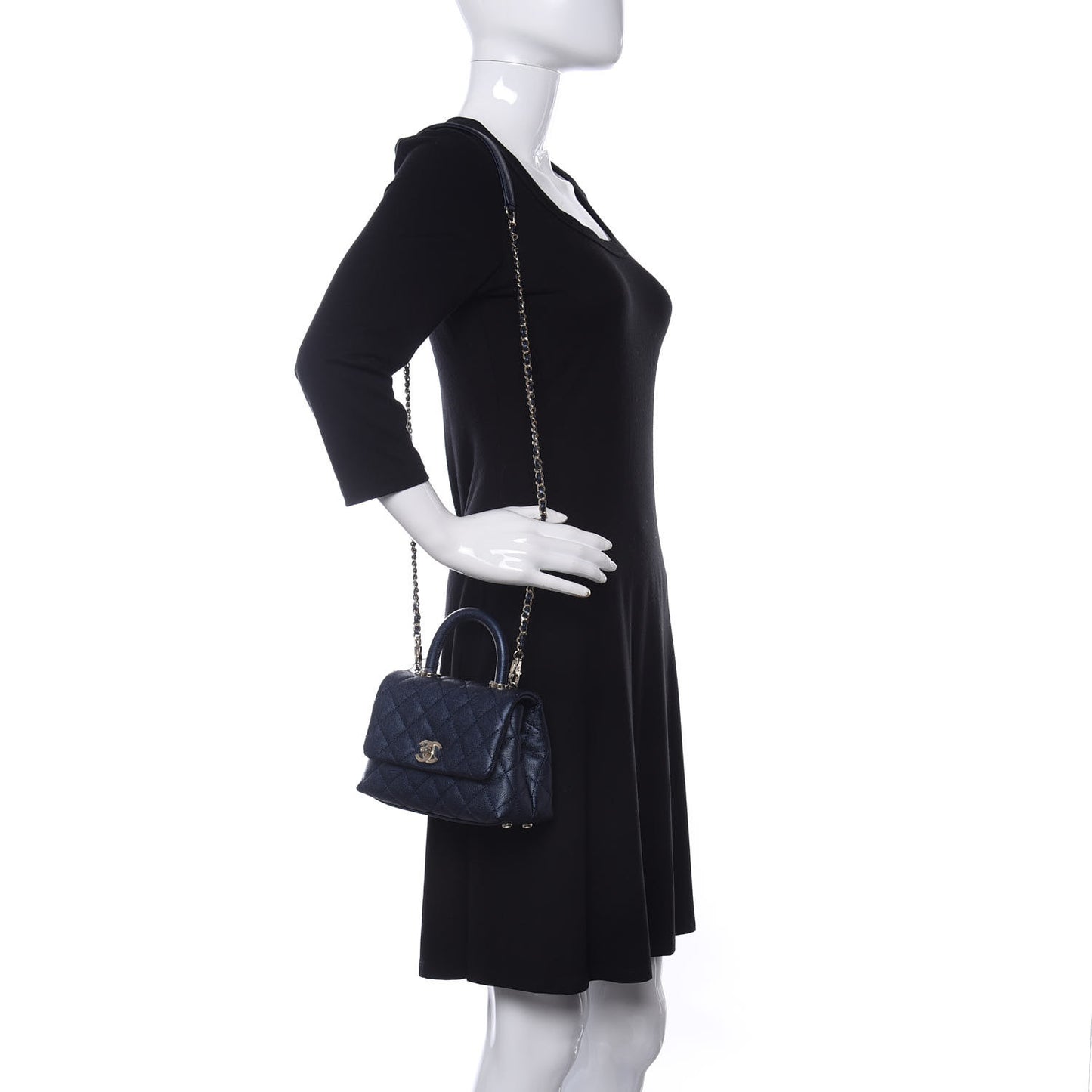 Iridescent Caviar Quilted Extra Mini Coco Handle Flap Dark Blue