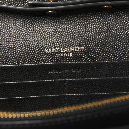 Saint Laurent Grain De Poudre Mixed Matelasse Triquilt Monogram Chain Wallet Black 7 of 12
