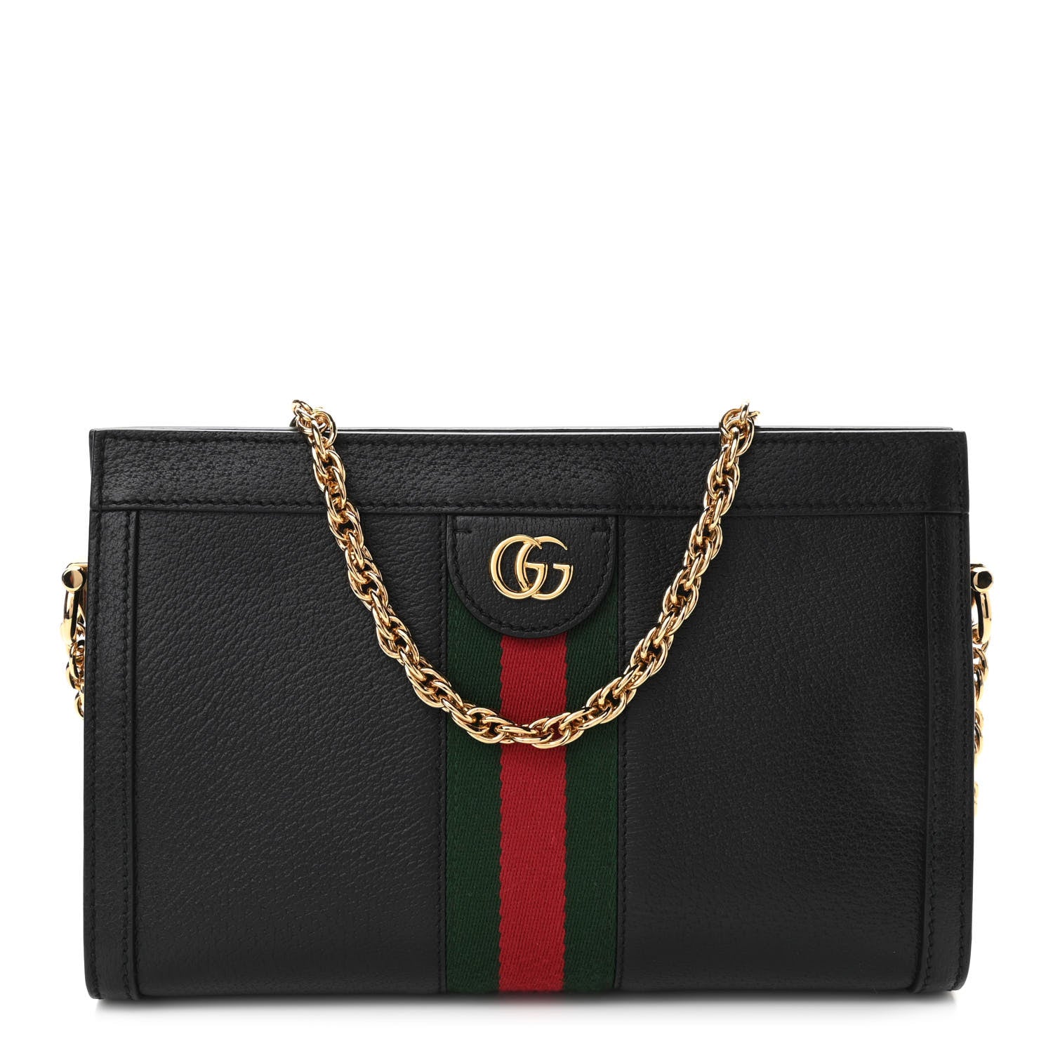 Gucci Calfskin GG Web Small Ophidia Chain Shoulder Bag Black 1 of 10