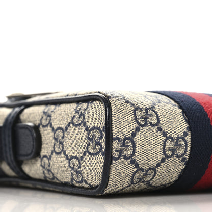 Gucci GG Supreme Monogram Textured Calfskin Web Mini Ophidia Messenger Beige Blue 9 of 10