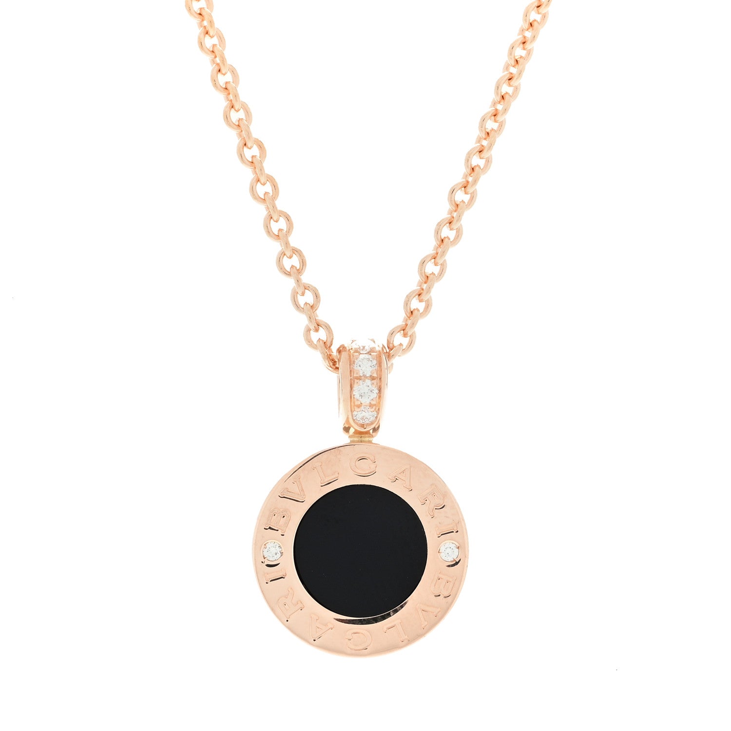 Bulgari 18K Rose Gold Diamond Black Onyx Mother of Pearl BVLGARI BVLGARI Pendant Necklace 1 of 5