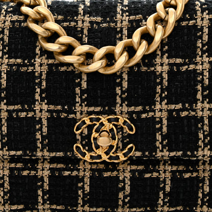Chanel Tweed Quilted Large Chanel 19 Flap Black Beige 9 of 11