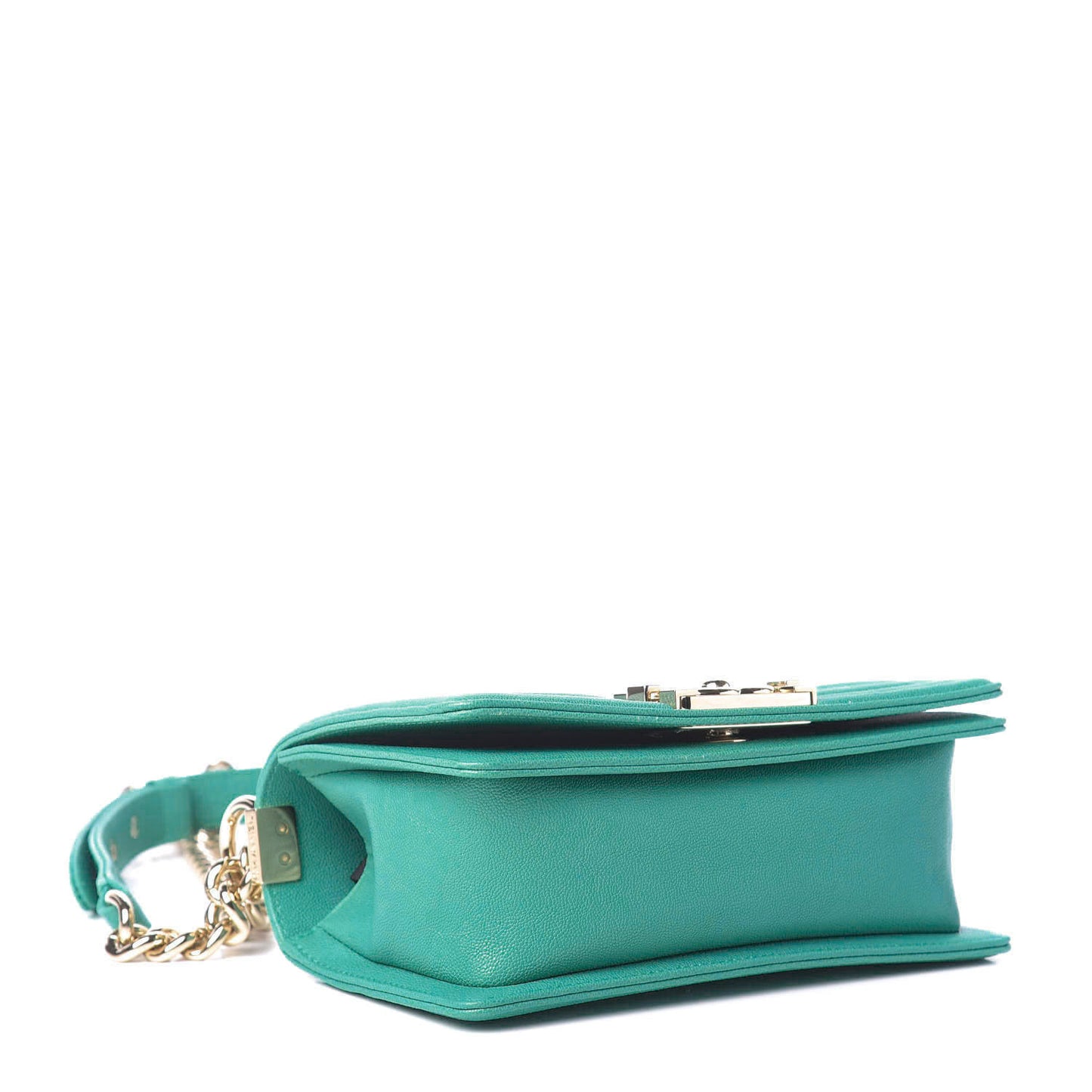 Caviar Chevron Quilted Small Boy Flap Green