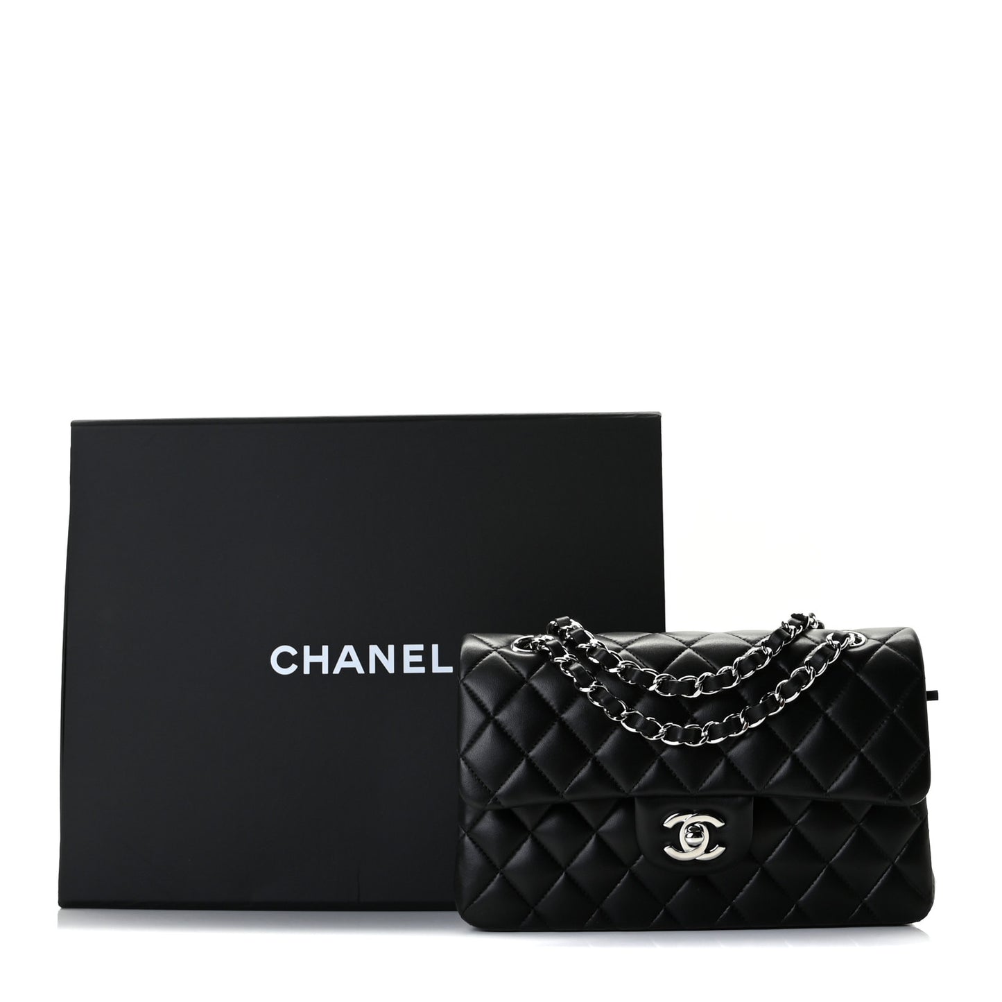 Lambskin Quilted Small Double Flap Black