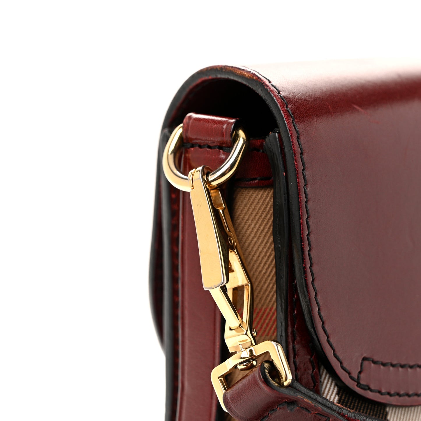 House Check Bridle Calfskin Small Abbott Crossbody Bag Red Claret