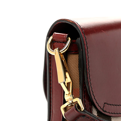 Burberry House Check Bridle Calfskin Small Abbott Crossbody Bag Red Claret 10 of 14