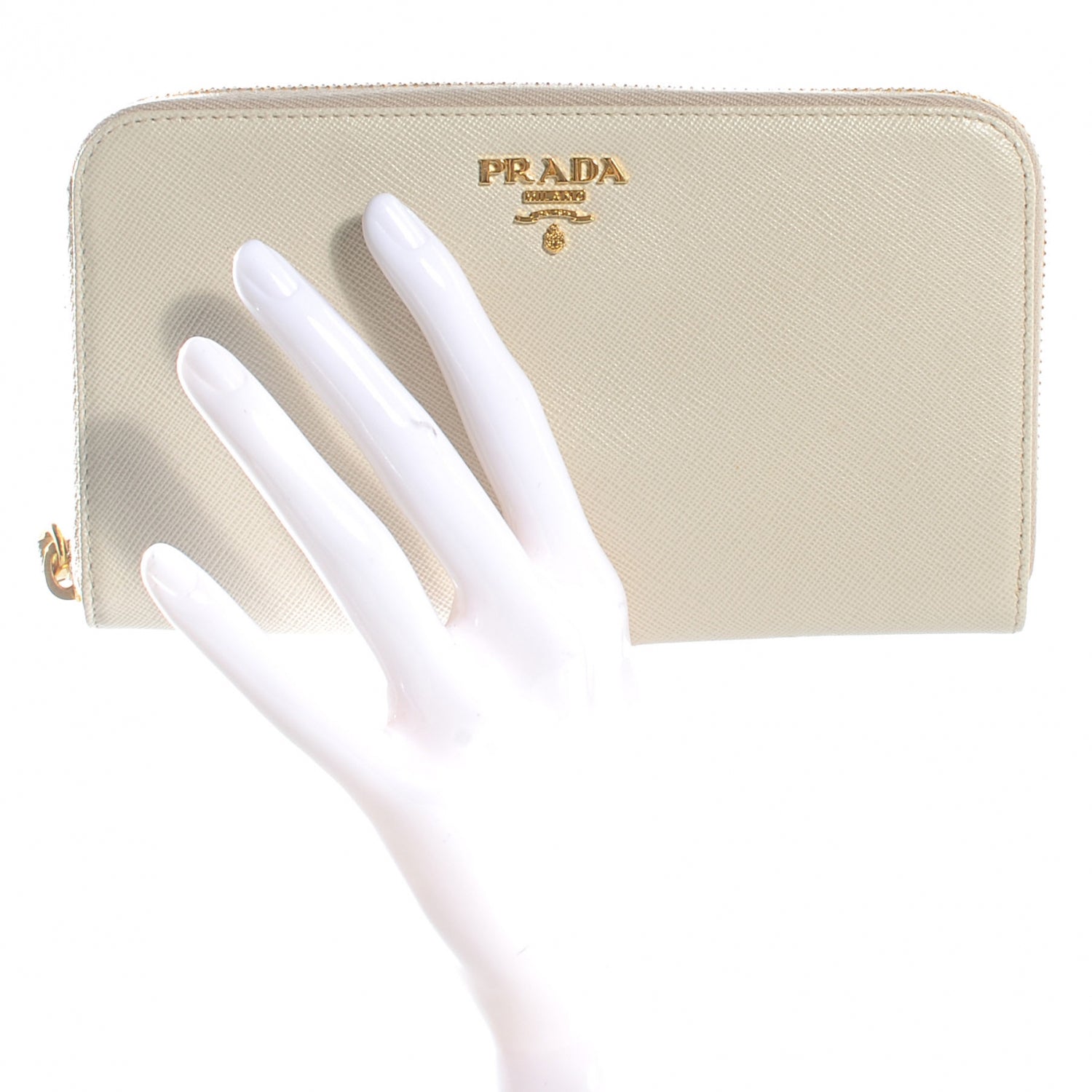 Prada Saffiano Zip Around Wallet Talco 2 of 8