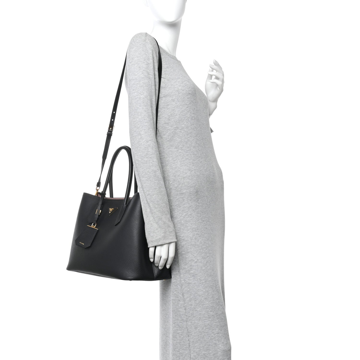 Prada Saffiano Cuir Large Double Bag Black Mughetto 1851895