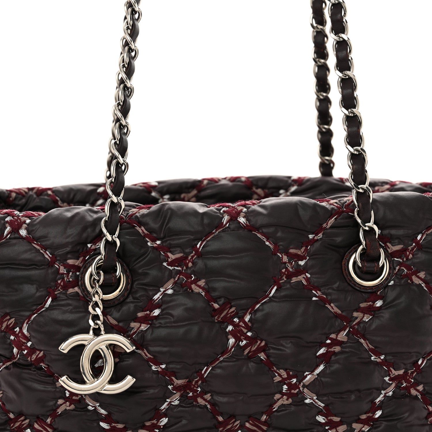 Chanel Nylon Quilted Tweed Stitch Bubble Tote Plum 8 of 14