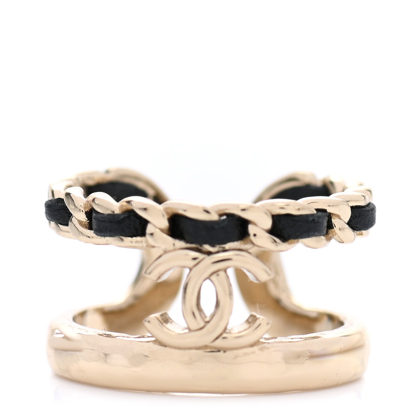 Metal Lambskin CC Ring 52 Gold Black
